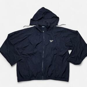 Reebok Navy Windbreaker Jacket XL Vintage Hooded Full Zip